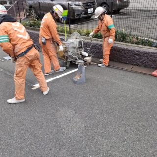 千里ヶ丘マンション 駐車場ライン引き工事